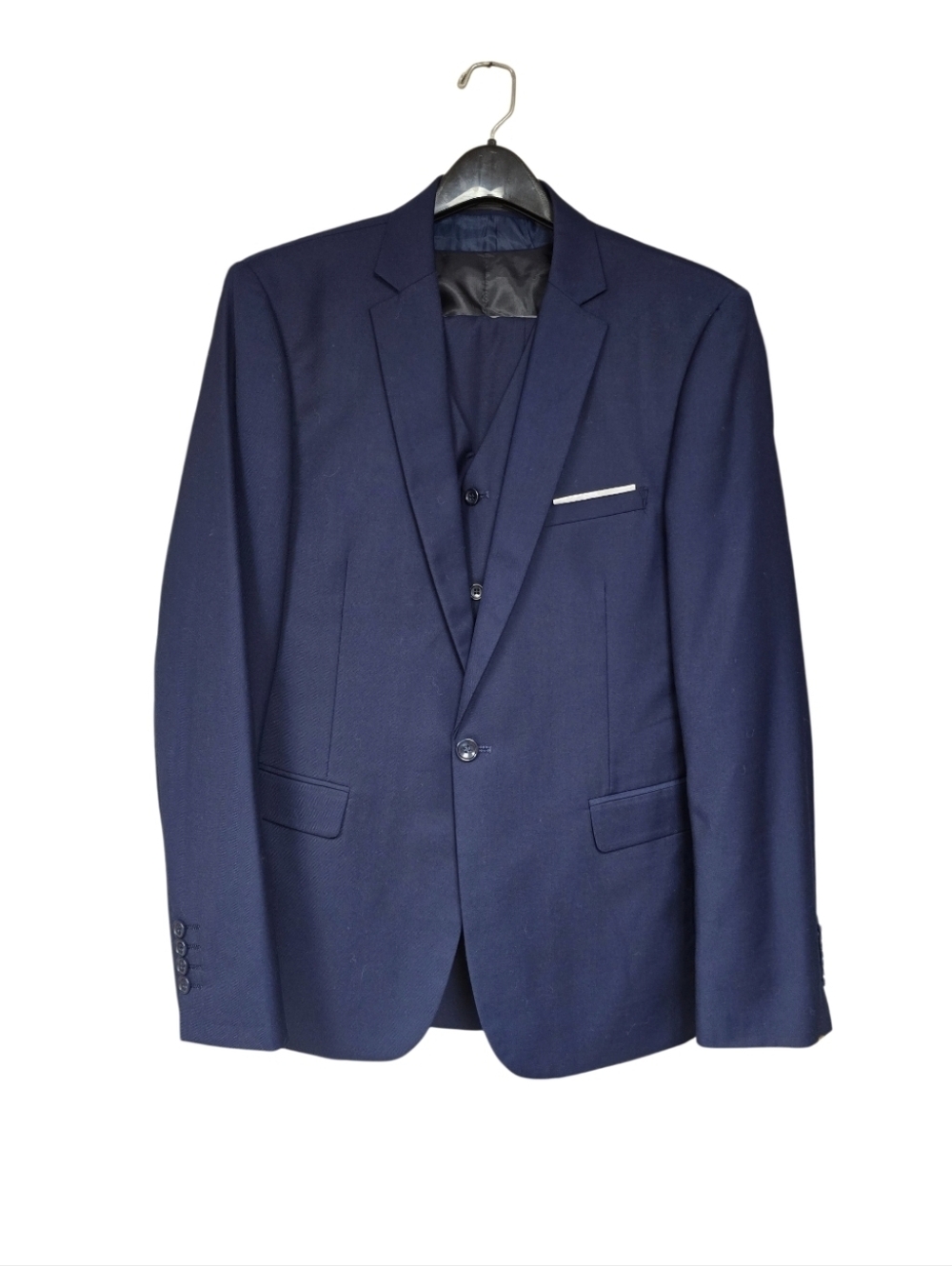 Men's Tailored Navy Three-piece suit. Jacket - Modern Button Blazer